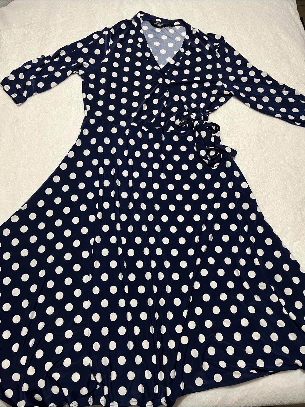 Mlle Gabrielle Navy and White Polka Dot Wrap Dress